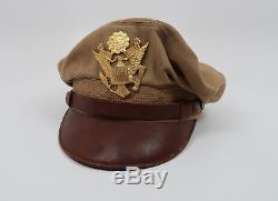 WWII US Officer visor cap hat Army Air Corp force crusher Bancroft Flighter NAME