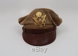 WWII US Officer visor cap hat Army Air Corp force crusher Bancroft Flighter NAME