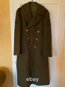 WWII U. S. Army Air Force Corporal Military Officer's Long Wool Olive Jacket Coat