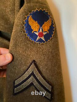 WWII U. S. Army Air Force Corporal Military Officer's Long Wool Olive Jacket Coat