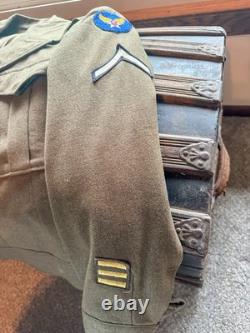 WWII U. S. Army Air Forces Named to PFC E. Vaux (Jacket. Flag. Musette Bag)