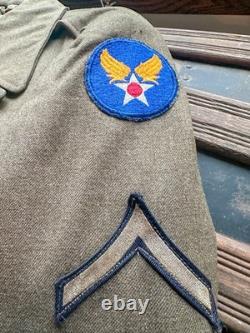 WWII U. S. Army Air Forces Named to PFC E. Vaux (Jacket. Flag. Musette Bag)