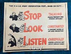 WWII WW2 Original War Poster Stop Look Listen US Army Airplane Air Raid Lookout