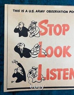 WWII WW2 Original War Poster Stop Look Listen US Army Airplane Air Raid Lookout