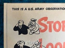 WWII WW2 Original War Poster Stop Look Listen US Army Airplane Air Raid Lookout