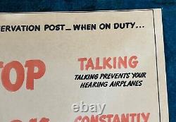 WWII WW2 Original War Poster Stop Look Listen US Army Airplane Air Raid Lookout