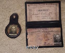 WWII era US Army Air Forces Leather Metal Employee Photo ID Badge Pin ID Card