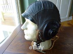 WW 2 US ARMY AIR CORPS A-11 LEATHER FLYING HELMET RARE EXTRA LARGE WithRECEIVERS