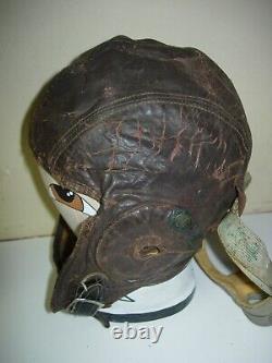 WW 2 WW 11 Pilot Leather helmet w AN-6530 Army Air Corps Forces Pilot Goggles