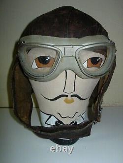 WW 2 WW 11 Pilot Leather helmet w AN-6530 Army Air Corps Forces Pilot Goggles