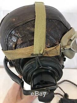 WW II US Army Air Force Leather A-11 Flight Helmet, googles And Head Set B-25
