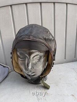 WW II US Army Air Force Leather Flight Helmet Type A-11 No. 3189 B Size Medium
