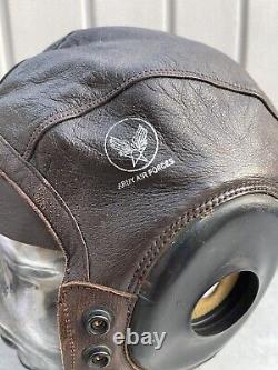WW II US Army Air Force Leather Flight Helmet Type A-11 No. 3189 B Size Medium