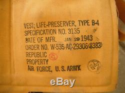 Ww2 Original Army Air Corps B-4 Life Vest January, 1943 Dated Usaaf/airborne A+