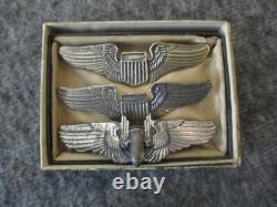 Ww2 Us Army Air Corps Pins Sterling Silver Gunner (1) & Pilot Wings (2)