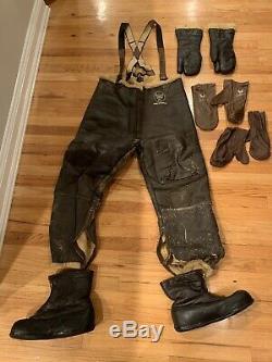 Ww2 Us Army Air Force Leather Flying Pilot Pants Large Boots Gloves B-17 Gunner