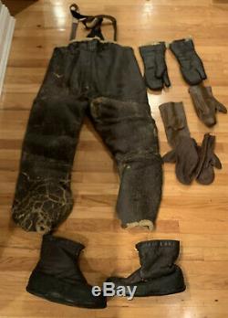 Ww2 Us Army Air Force Leather Flying Pilot Pants Large Boots Gloves B-17 Gunner