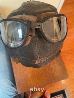 Ww II Army Air Forces Type A-11 Leather Flying Helmet-selby Shoe Co & Ao Goggles
