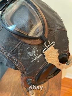 Ww II Army Air Forces Type A-11 Leather Flying Helmet-selby Shoe Co & Ao Goggles