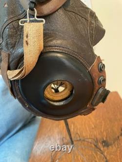Ww II Army Air Forces Type A-11 Leather Flying Helmet-selby Shoe Co & Ao Goggles