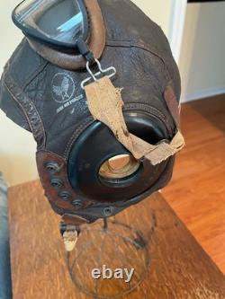 Ww II Army Air Forces Type A-11 Leather Flying Helmet-selby Shoe Co & Ao Goggles