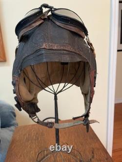 Ww II Army Air Forces Type A-11 Leather Flying Helmet-selby Shoe Co & Ao Goggles