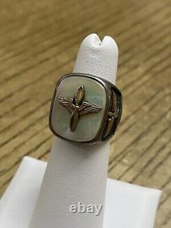 Wwii Silver 12k Gold Prop Wing Army Air Force Military Ring Mother Of Pearl Sz 5