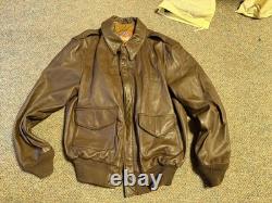 Wwii Us Army Air Corp A2 Pilot Leather Flying Jacket-medium/large Long 42l